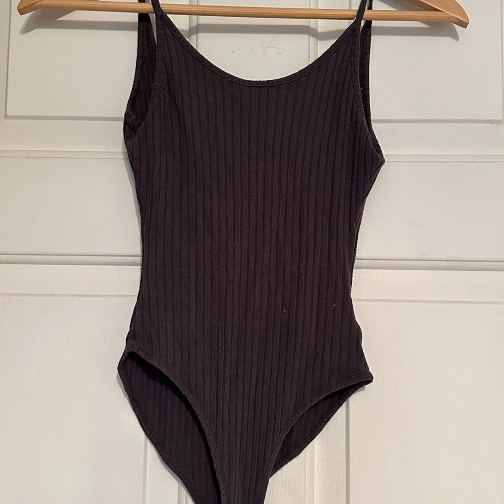 Dark Gray Ribbed Bodysuit